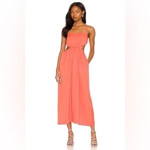 Line & Dot Vibrant Coral Maxi Dress